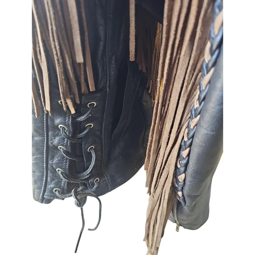 Vintage 80s FMC Leather‎ Fringe Jacket - Western Biker Coat - Men's Large